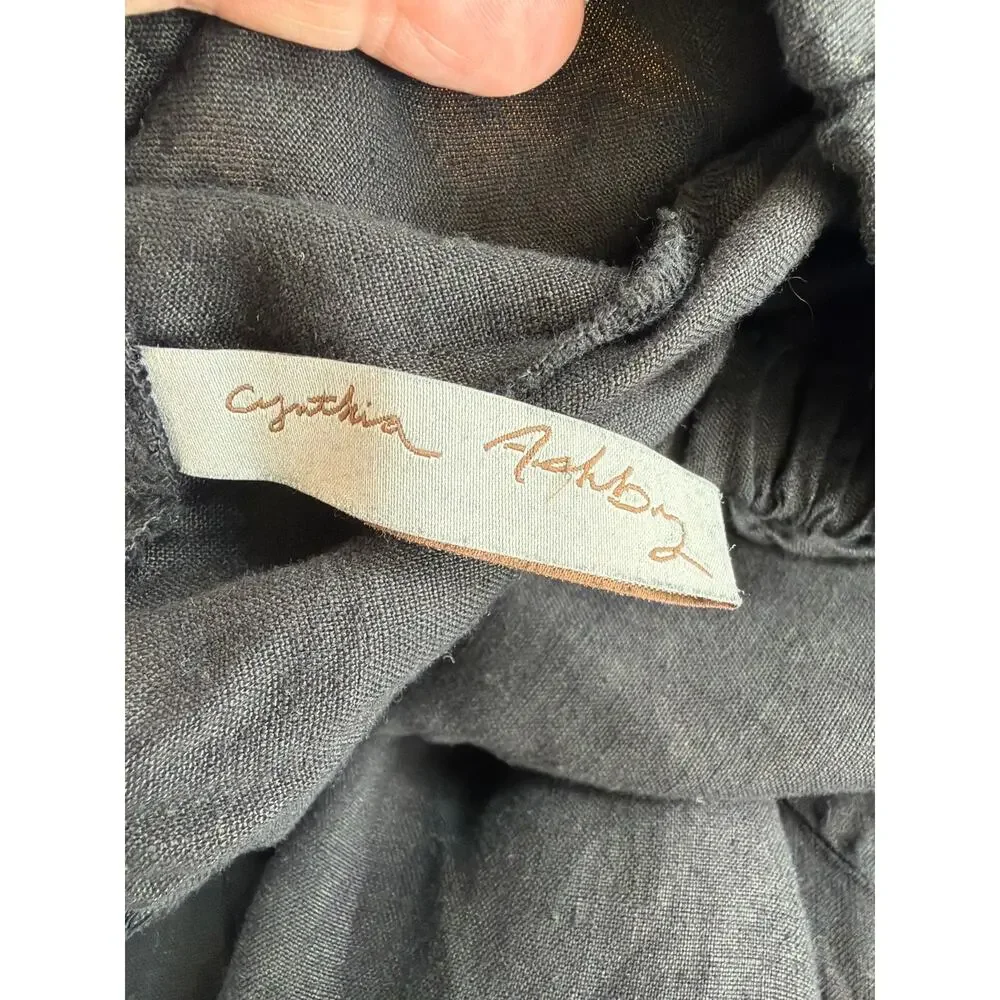 Cynthia Asbury Black Linen Elastic Waist Wide Leg Crop Pants Made in USA - Picture 5 of 7